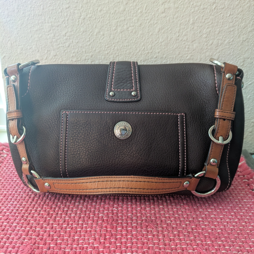 Coach Brown Leather Shoulder Bag, Tan Strap, Pink Interior/Stitching - NEW! 🩷 - Picture 2 of 13